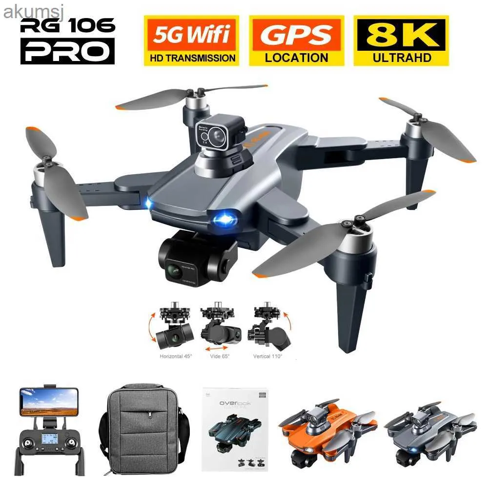 Drone RG106 Pro Drone 8K Profesyonel 5G GPS WiFi HD Çift Kamera Dron 3 Eksen Gimbal Fırçasız Motor Anti-Shake RC Quadcopter Drones YQ240129