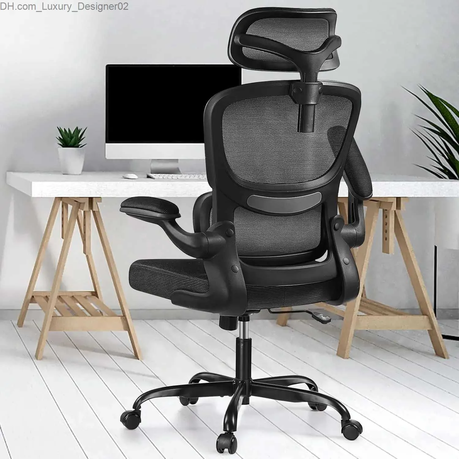 Diğer Mobilya Razzor Ergonomik Ofis Sandalyesi Yüksek Sırt Örgü Masa Sandalyesi Lomber Destek ve Ayarlanabilir Başlık Bilgisayar Oyun Sandalyesi Q240129