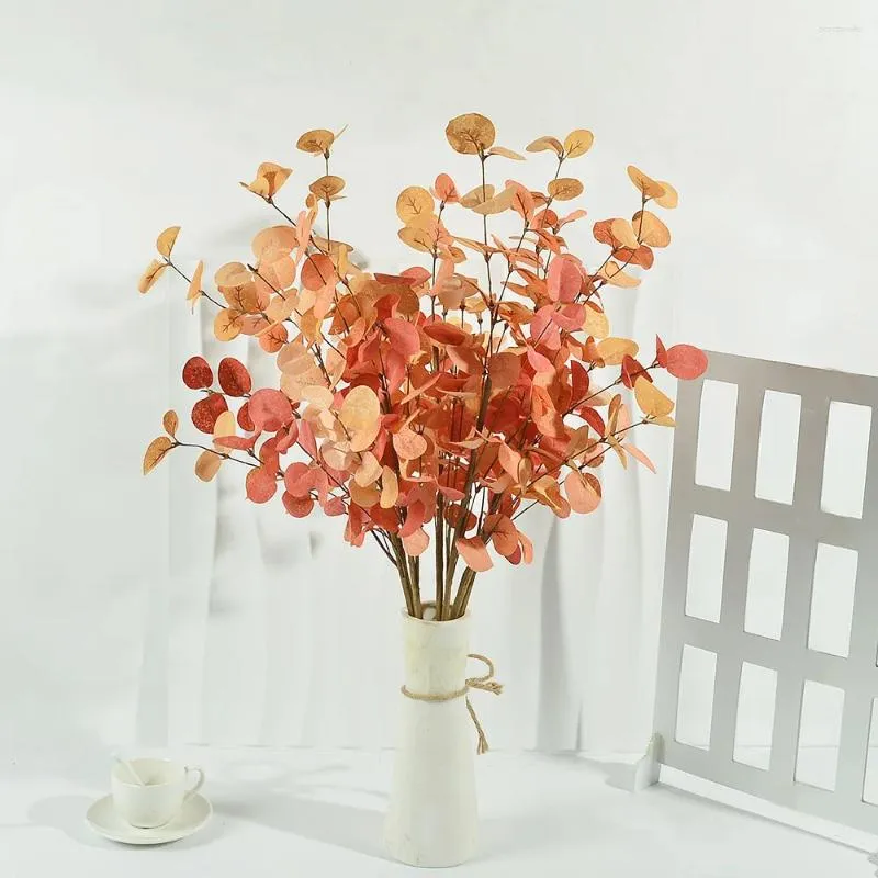 Dekorativa blommor 1/3st konstgjorda fall eukalyptusblad stam höstblad grenar för hem inomhus bröllop bord mittpieces