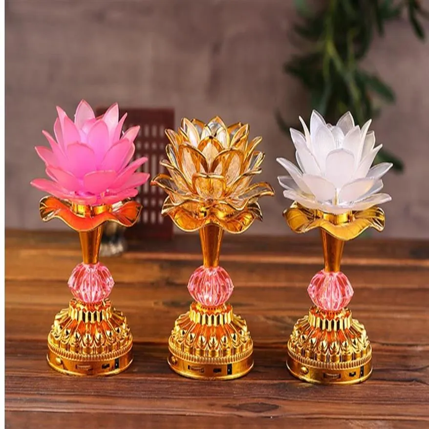 Lotus Flower Lights Buddha Bright Lamp LED Colorful Table Lamps 52 Buddhist Songs Buddha Music Machine Color Changing Temple Light341n