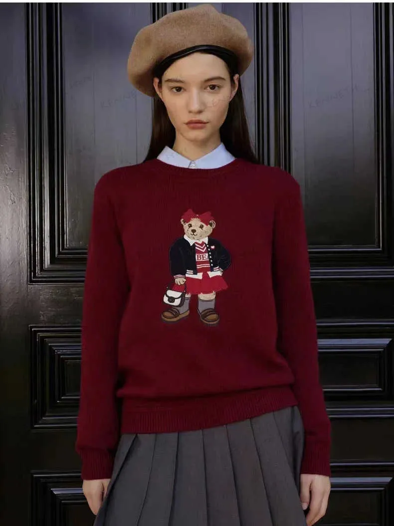 Женские свитера с вышивкой медведя, модный свитер красного цвета, пуловеры, осень-зима, джемпер с длинными рукавами Y2k, Traf Store T240129