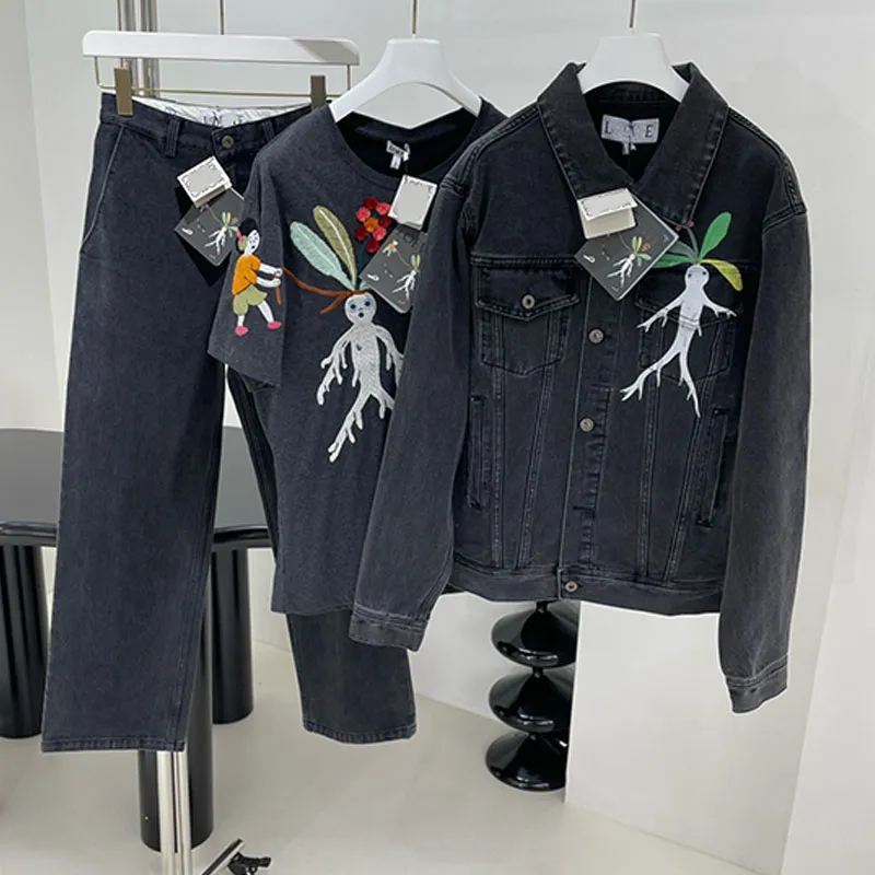 Herrpar Kvinnor Infemilerade Mandragora Motivs Suna Fujita Collection Truck Jacket i tvättade denim män t-shirt jeans hoodie sports fritid set mandragora