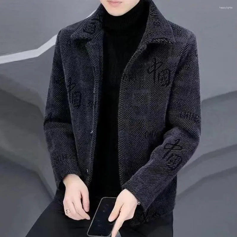 Vestes pour hommes Hommes Manteau d'extérieur Chinois Imprimer Automne Hiver Cardigan Veste avec col rabattu Fermeture à simple boutonnage pour épais