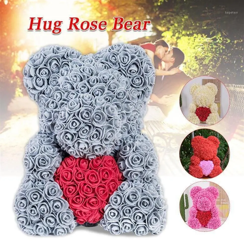 Rose Flower 25cm Teddy Rose Bear med Box Valentine's Day Gift Artificial PE Flower Bear Soap Foam of Roses Födelsedagspresent1287y