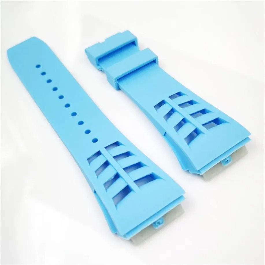 25mm Baby Blue Watch Band 20mm Folding Clasp Rubber Strap For RM011 RM 50-03 RM50-01291m