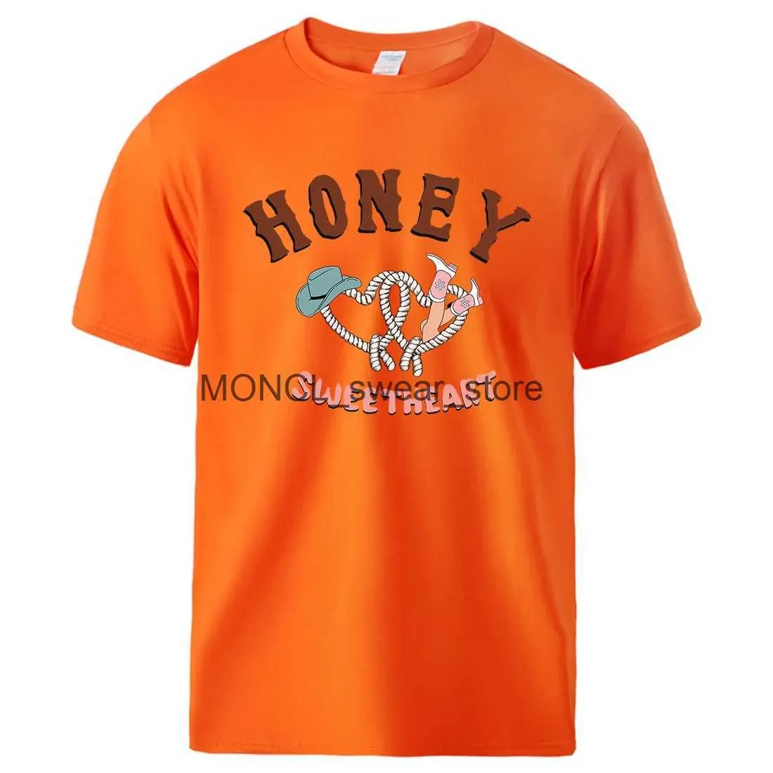 Camisetas masculinas Honey Sweetheart Western Cowgirl Impressão Camisetas Oversized O-pescoço Camiseta Casual Moda Tops Respirável Confortável T-shirtH24129