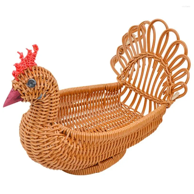 Dinnerware Sets Imitation Rattan Storage Basket Gifts Tabletop Bread Woven Fruits For Desk Decorate Daily Use Dessert Peafowl Modeling Pp