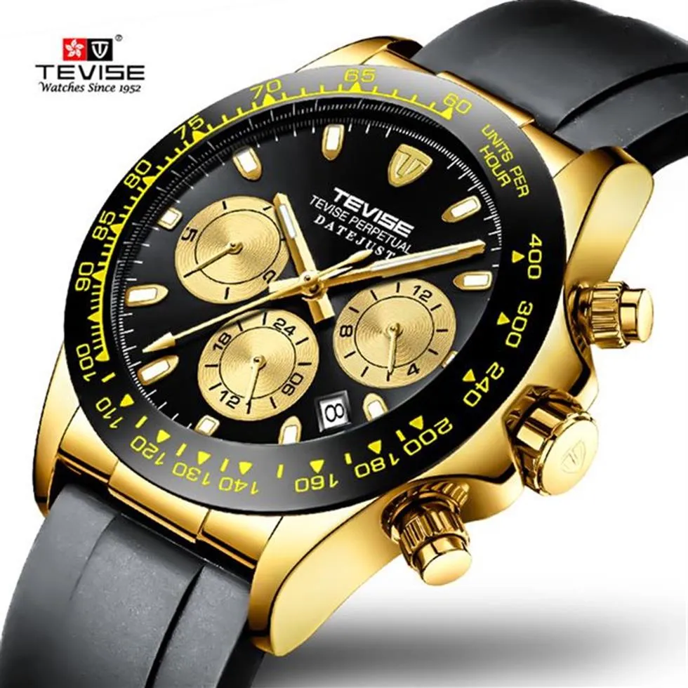 Mens Fashion Brand Tevise Watch Automatic Mechanical Watch Male Silicone Multifunktion Sport Clock Relogio Masculino279f