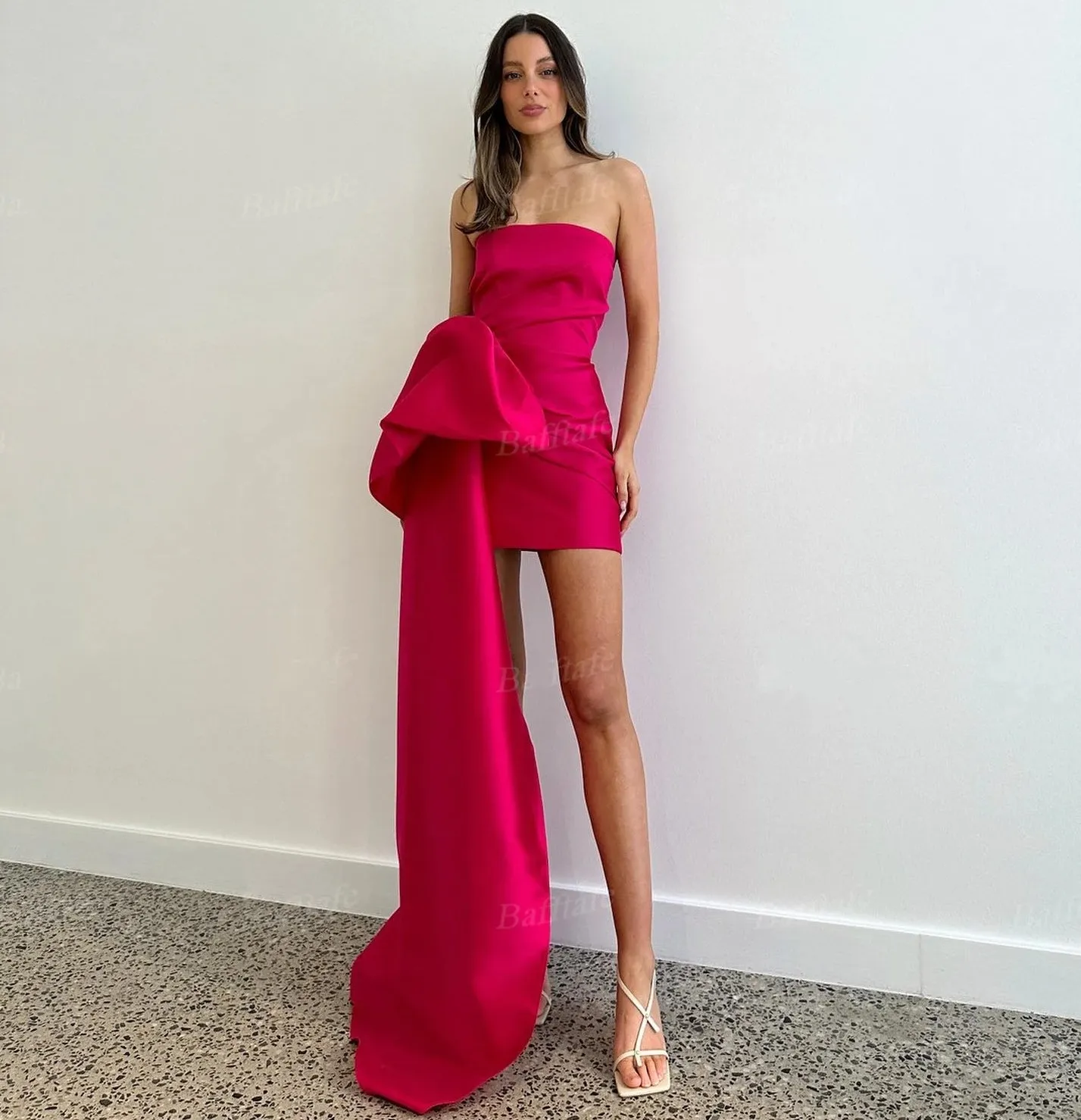 red long dress Red Strapless A-line Layers Bows Long Prom Dress with Slit PSK513 US14 / Red