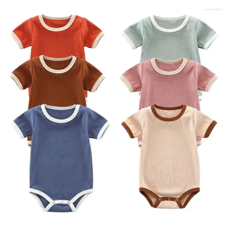 Couvertures d'été pour bébés filles et garçons, barboteuse en coton à manches courtes, vêtements de couleur unie