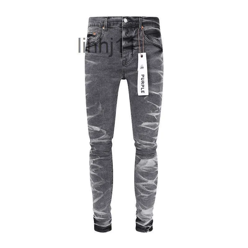 Jeans masculinos marca roxa enrugada cinza moda calças homens streetwear rasgado longny6s