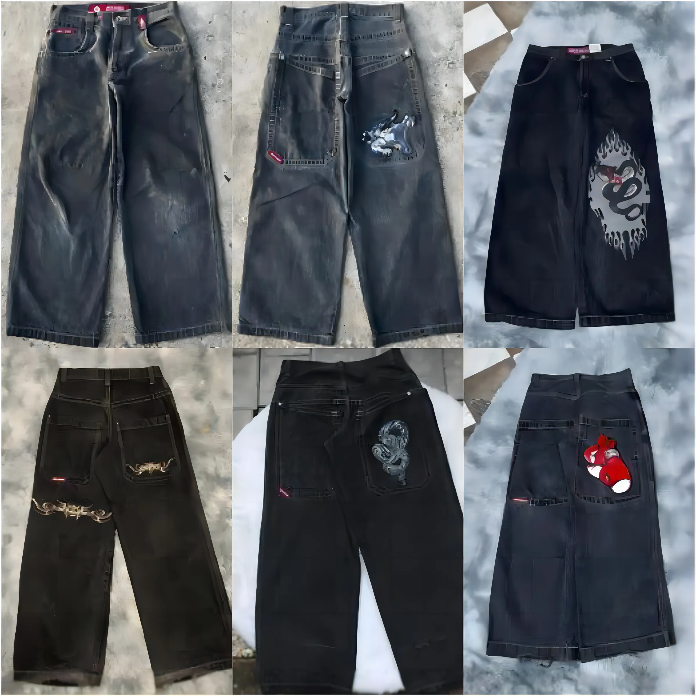 Мужские джинсы JNCO Уличная одежда фиолетовые джинсы Джинсы Y2k Хип-хоп с мультяшным графическим принтом Винтажные мешковатые джинсы Черные брюки Мужчины Женщины Широкие джинсы с высокой талией Брюки