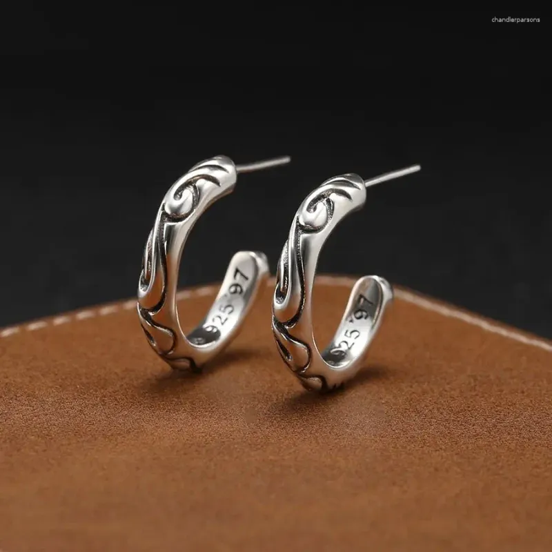 Boucles d'oreilles en argent Sterling 925 pour femme, croix en rotin en forme de U, style rétro thaïlandais, Niche de Couple, motif de vigne haut de gamme