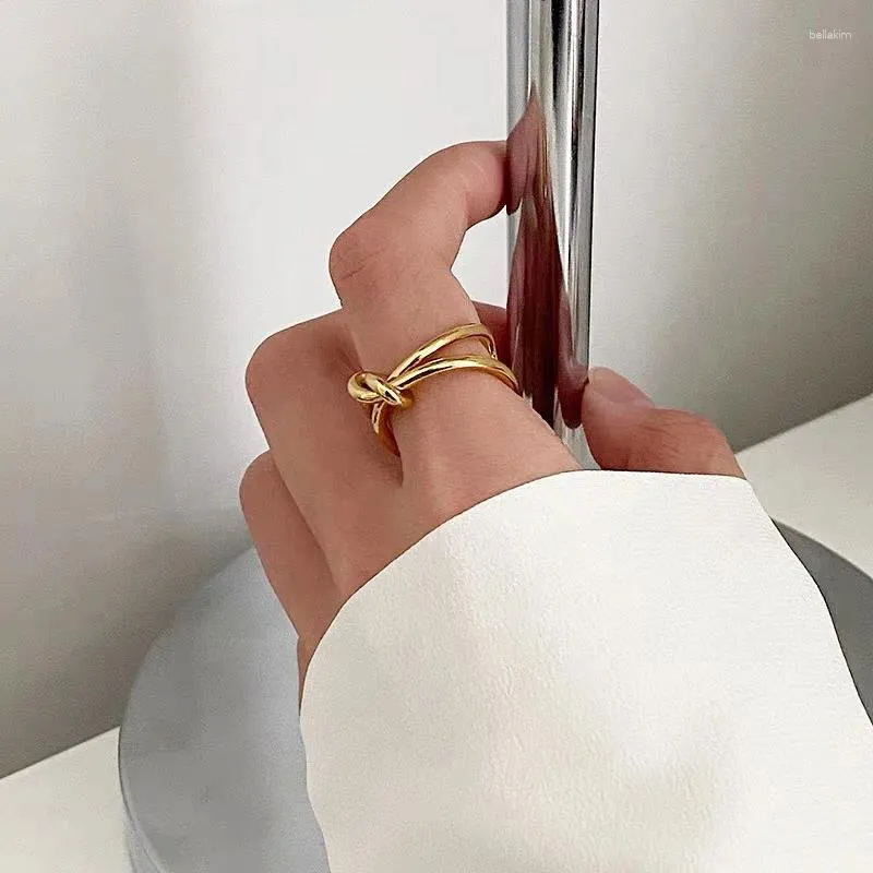 Cluster Rings Japan South Korea Style Fashion Knotted Metal Gold Silver Color Opening Finger For Women Men Teens Personality Jewelry