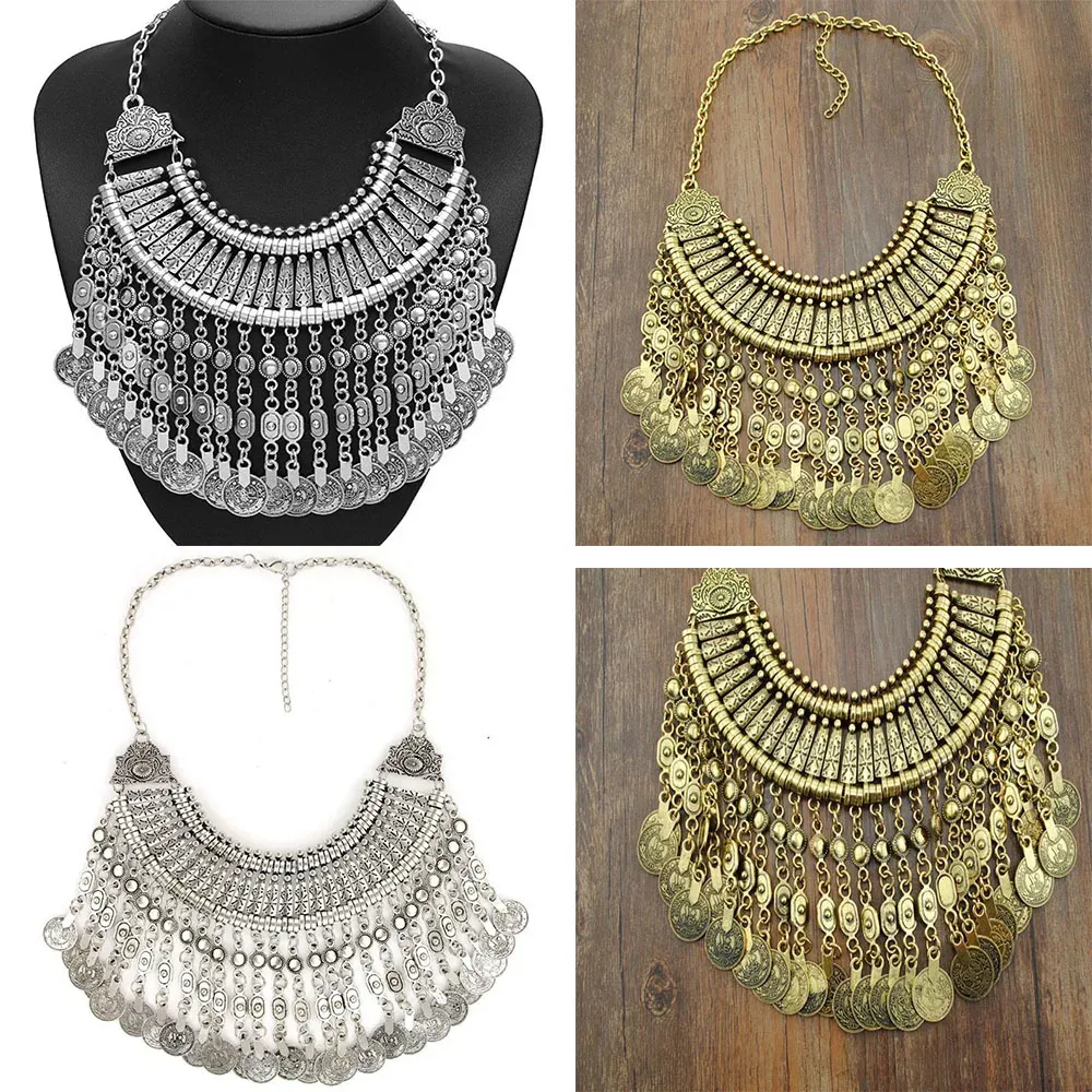 Necklaces BK Fashion Tassels Statement Chain Silver Gold Gothic Punk Style Collar Chunky Dangle Pendant Bib Necklace Woman