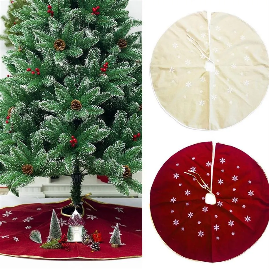 1Pc 120cm Kerstboomrok Sneeuwvlokpatroon Ronde Kerstboomrok Schorten Home Decor Feestelijke Kerstbenodigdheden Rood Beige254M