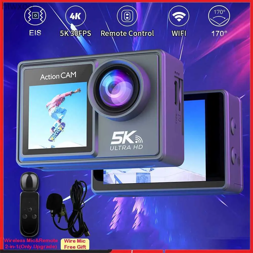 Caméras vidéo d'action sportive 5K 4K60FPS Caméra d'action double IPS Touch LCD EIS 170 30M étanche 5X Zoom Go Sport Pro caméra avec télécommande micro sans fil YQ240129