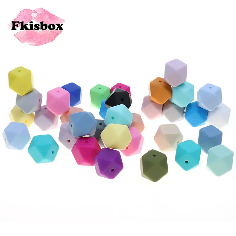 Lucite Fkisbox 17mm Hexagon 100pc Silicone Baby Teether Beads Bpa Free Newborn Chewing Teething Necklace Babies Jewelry Diy Shower Gift