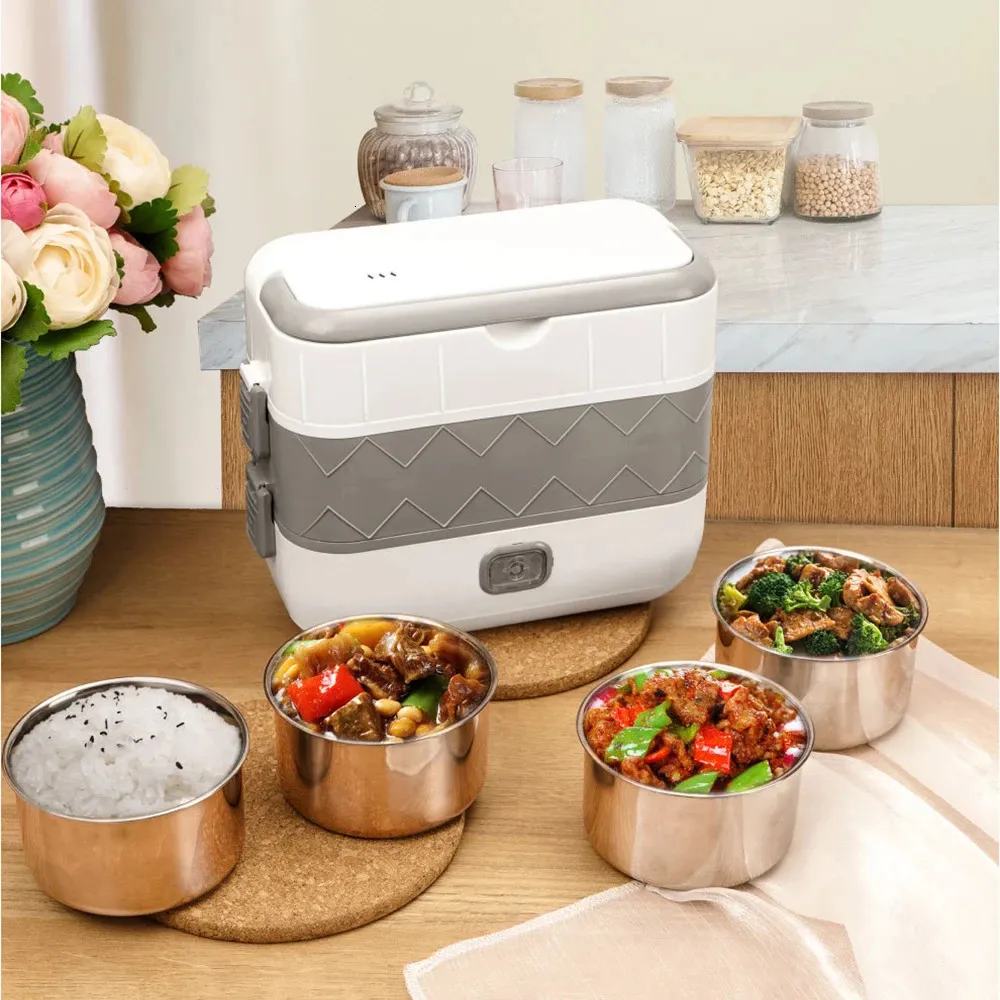 Elektrisk uppvärmd lunchlåda Isolerad lunchbehållare Set Double Layers Bento Rostfritt stål Container Food Isolation Lunch Box 240119