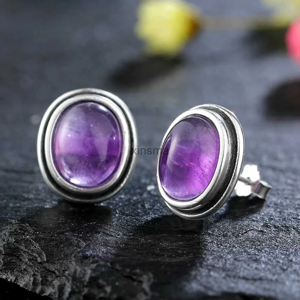 Stud Natural 8x10MM Amethyst Stud Earring 925 Sterling Silver Earrings for Women Simple Vintage Jewelry Anniversary Gift YQ240129