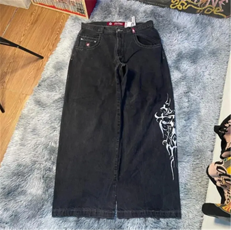Vintage Baggy Black Witchery Jeans With Y2K Hip Hop Cartoon Vintage Baggy Black Witchery Jeans With Y2K Hip Hop Cartoon
