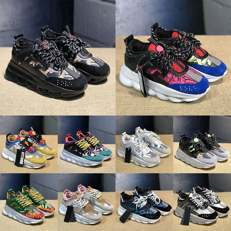 Toppkvalitet designer kedja reaktion casual skor svart vit mesh flerfärgad gummi mocka ponny leopard rosa lyx kvinnor män tränare Italien varumärke plattform sneakers