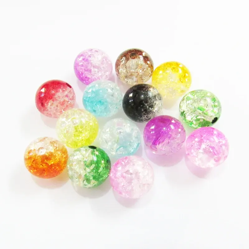 Perles en acrylique Double couleur, 8mm/10mm/12mm/14mm/16mm, perles craquelées (sans effet Ab), grosses/bricolage/faites à la main, bijoux, vente en gros