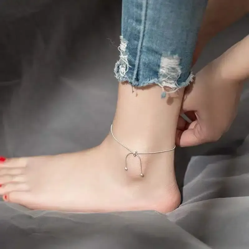 Necklace Fashion New Sterling Sier Snake Chain Adjustable Bow Knot Anklets Women Fine Jewelry Cute Accessories Gift