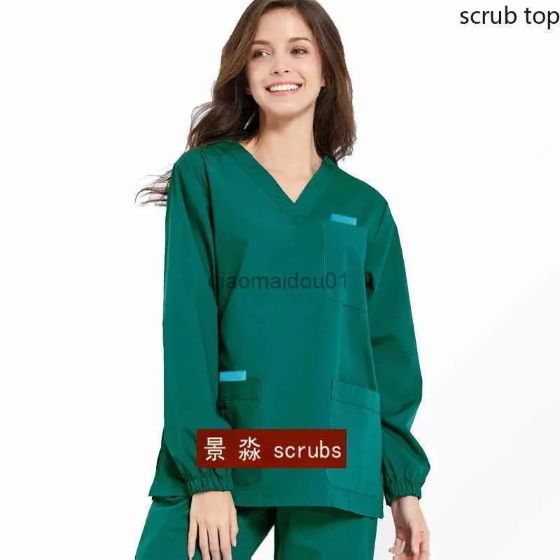 Others Apparel Long Sleeve Medical Clothes Women Scrub Top Plug Size Nursing Uniform Vet Costume Medical Workwear Cotton Hospital Working Shirt