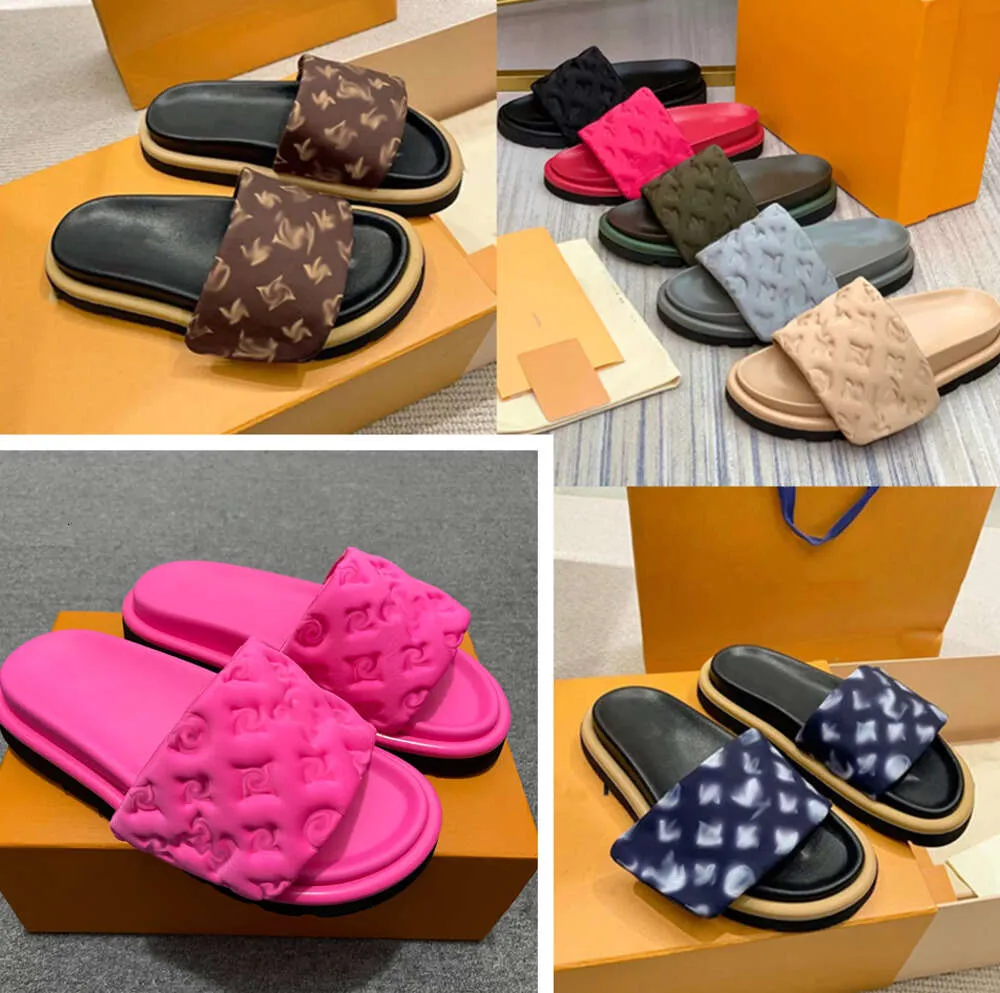 2024 Pool designer pillow sandals couples slippers men women summer flat shoes fashion beach slides with sexy 322