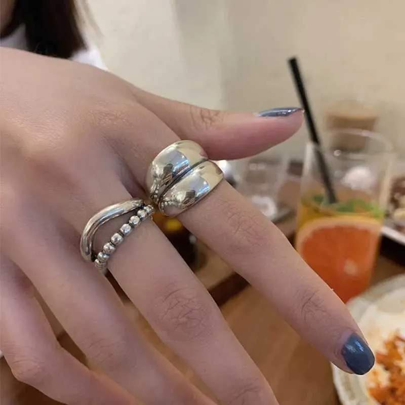 バンドリングVentfille 925 Sterling Silver Ring New Thick Simple Wave Light-lighted Solid Solid Leayer Ringsトレンディカップル女性ギフトドロップシップ240125