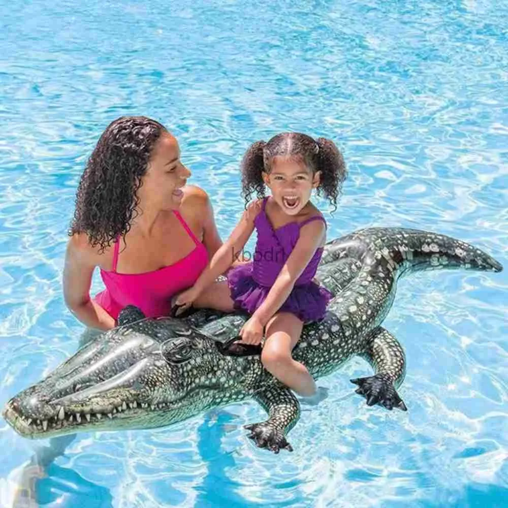 Andra pooler spashg 170 cm vuxna barn vattenparty leksaker uppblåsbar alligator sittplats rida simning ring krokodil float pool strand party vatten leveranser yq240129