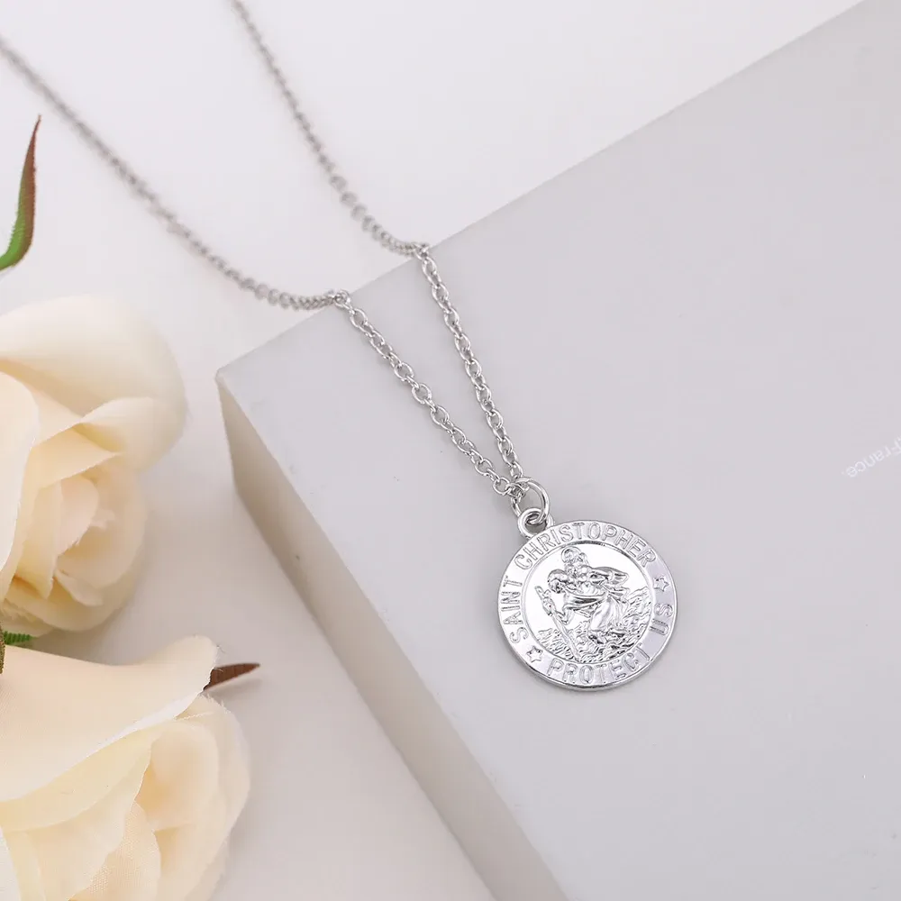 Saint Christopher skyddar oss religiös charm amulet hänge halsband uttalande choker 14k gult guld halsband för kvinnor 2024 smycken