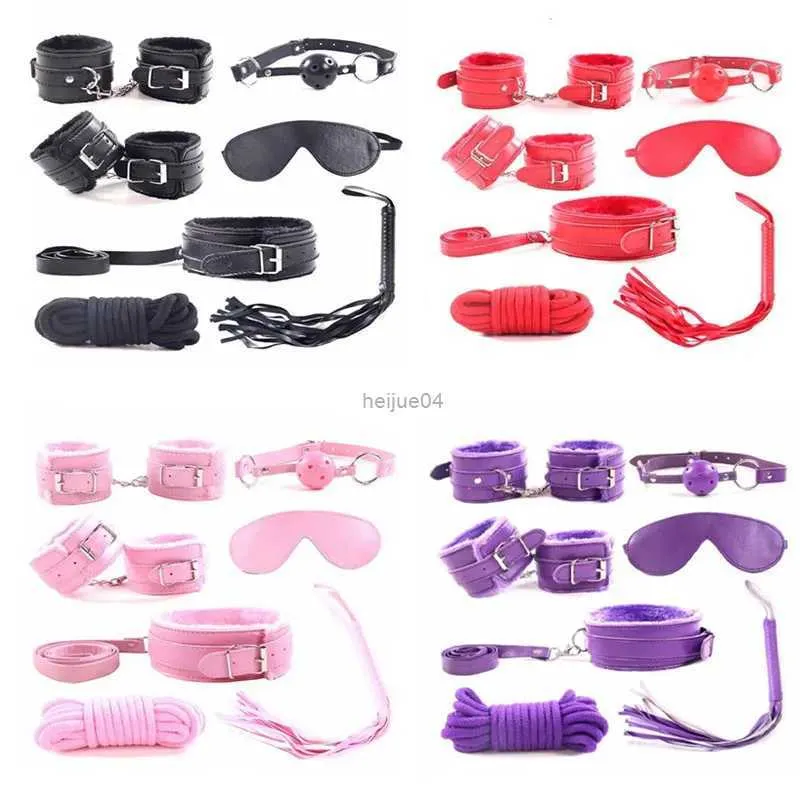 Adult Toys 7Pcs Bdsm Kit Sex Toys Handcuffs Bondage Shop Menottes Juguetes Sexuales Para Parja Self Adult Mouth Gag Whip Game Slave Femdom