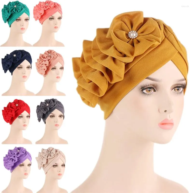 Ropa étnica Mujeres Flor Chemo Cap Plisado Bonnet Sombrero Musulmán Hijab Turbante Estiramiento Pérdida de cabello Pañuelo Head Wrap Cover Gorros