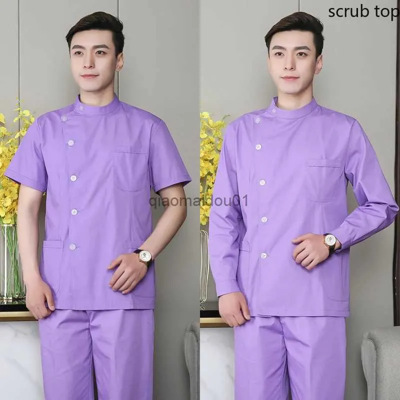 Altro Abbigliamento Uomo Camicia Scrub Apertura laterale Abbigliamento medico Costume da medico Colletto alla coreana Uniformi infermieristiche Manica corta Uniforme spa Odontoiatria Top