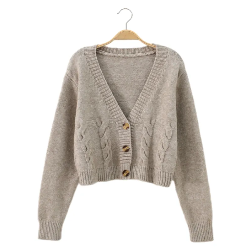 Cardigan corto con scollo a V Maglione lavorato a maglia a maniche lunghe da donna Cappotti Autunno Inverno Mantieni caldo Cardigan con giacca alla moda coreana