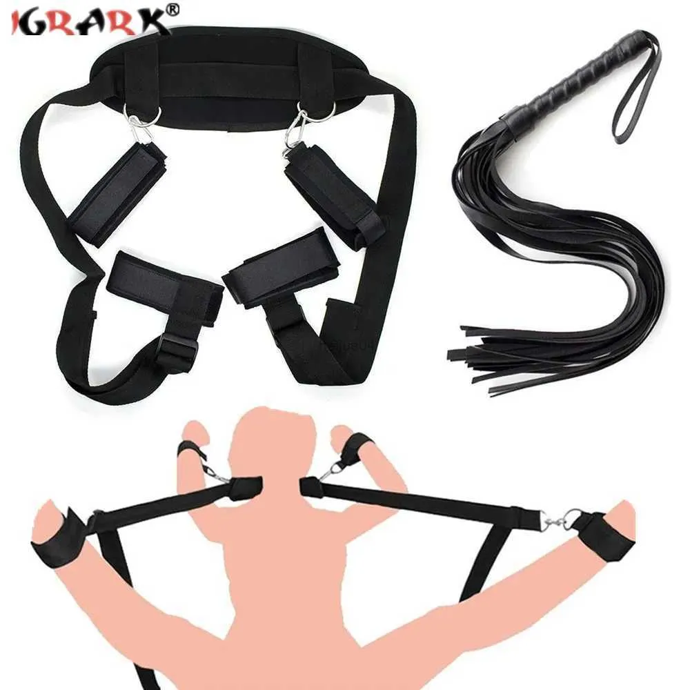 Jouets pour adultes Kits de bondage BDSM en nylon sexy Menottes Menottes à la cheville Jeux de sexe Fouet en cuir Jouets sexuels pour couples Femmes Accessoires exotiques pour adultes