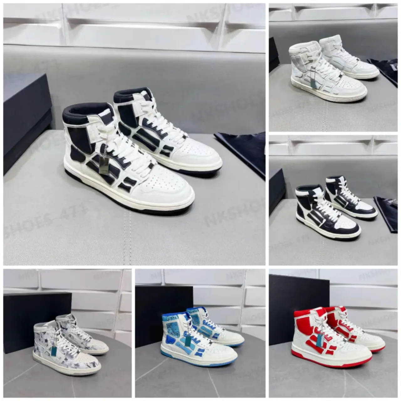 Designer Casual Shoes SKEL-TOP HI LOW BANDANA Sneakers Men Women Flats Fashion Leather Bone Applique Upper EVA High Top Outdoor Shoes