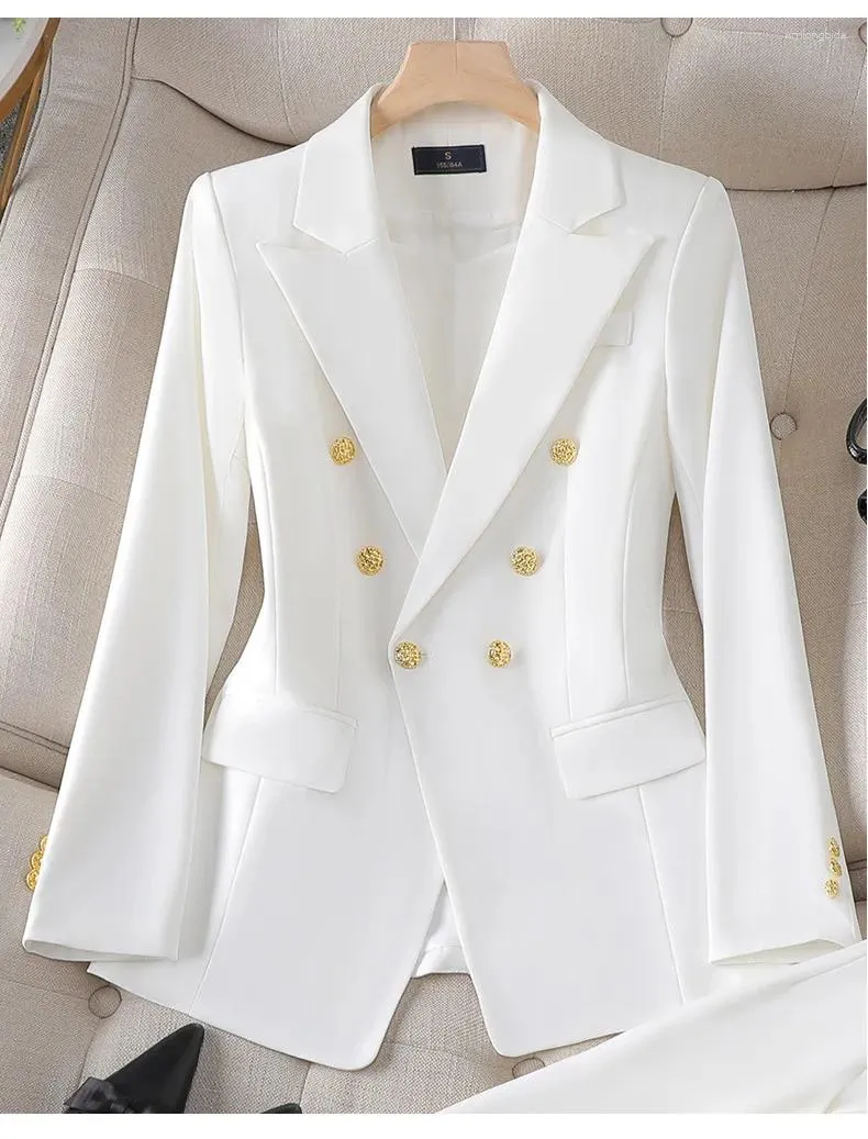 Women's Suits 2024 Designer Jacket Classic Double Breasted Business Suit Fashion Temperament Metal Lion Button Blazer Outer Size S-4XL