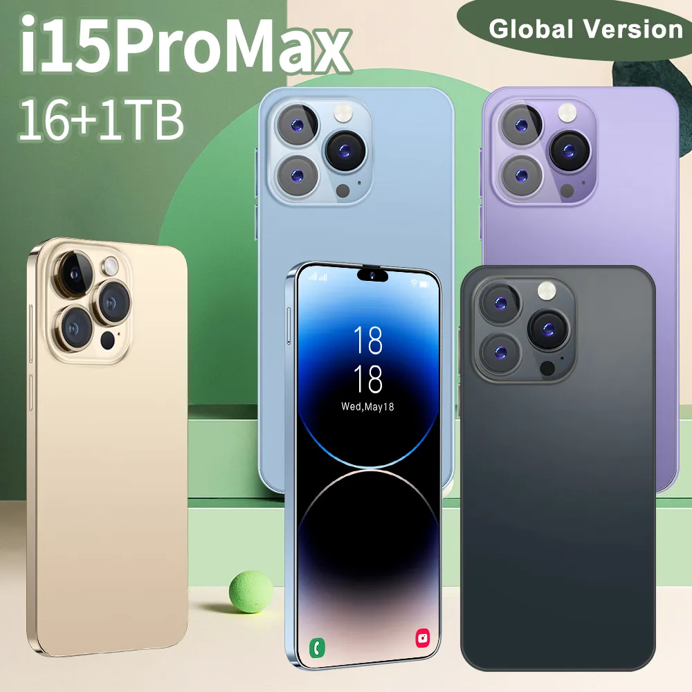 2024 i15 pro max telefoni cellulari smartphone da 6,7 pollici smartphone 4G LTE 5G 16 GB di RAM 1 TB fotocamera 48 MP 108 MP Face ID GPS Octa Core telefono cellulare Android