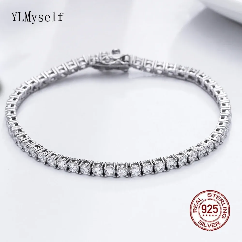 Braccialetti classici da tennis classici da 1521 cm Real 925 Gioielli in argento 2mm 3mm 4mm 5A Zironia Eternal Wedding Luxury Sterling Bracciale in argento