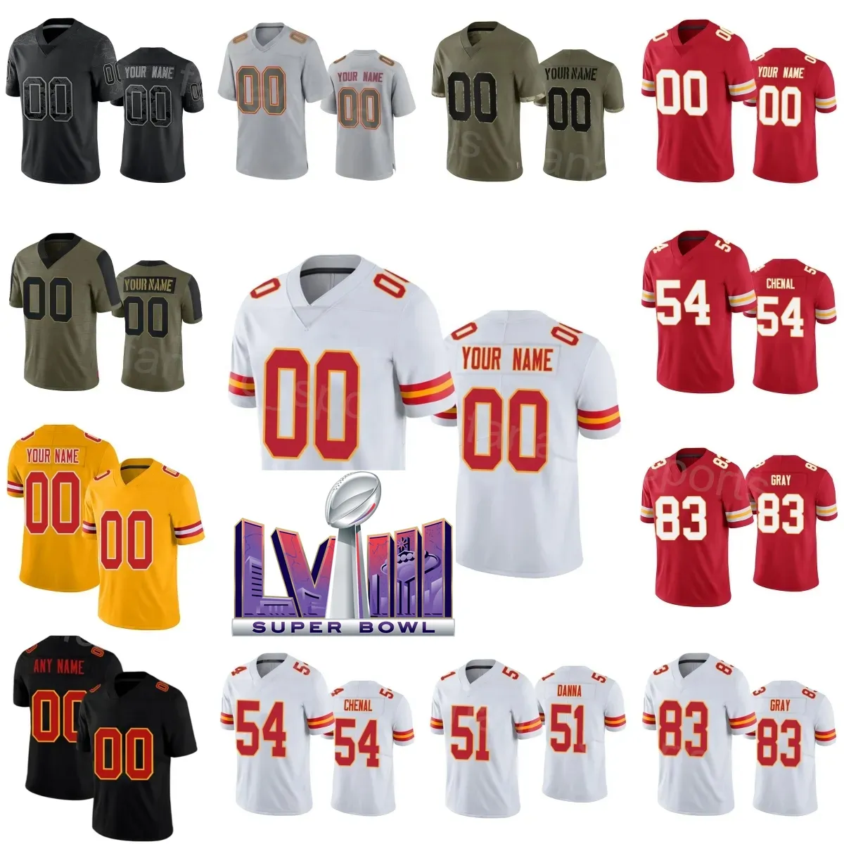 LVIII Super Bowls Football 23 Drue Tranquill Jersey Kids 22 Trent McDuffie 54 Leo Chenal 51 Mike Danna 21 Mike Edwards 4 Rashee Rice 83 Noah Gray Custom Child Man Women