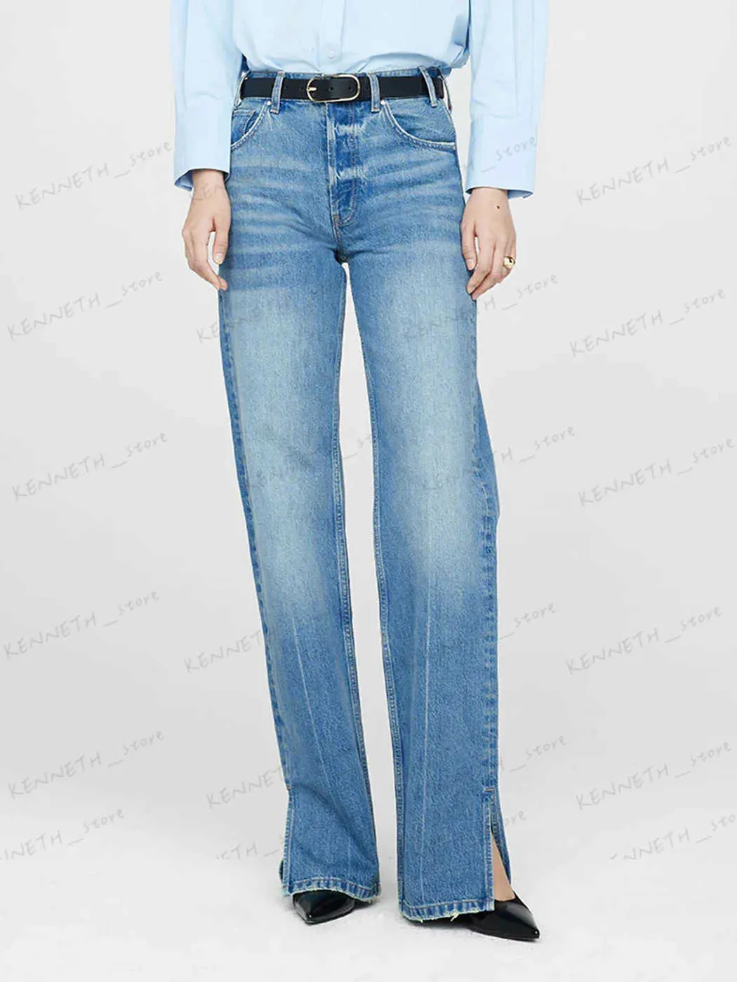 Kadınlar kot yan yarıklar tam uzunlukta jean kadınlar 2023 Sonbahar Kış Kıyafetleri Vintage Tasarımcı Moda Denim Pant Pant Boyfriend Long Pantolon Kadın T240129