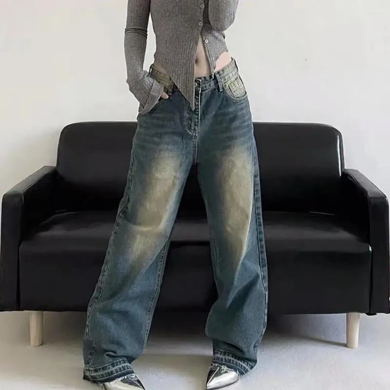 Jeans da uomo Pantaloni in denim a gamba larga vintage retrò con fori strappati Pantaloni streetwear stile hop da indossare