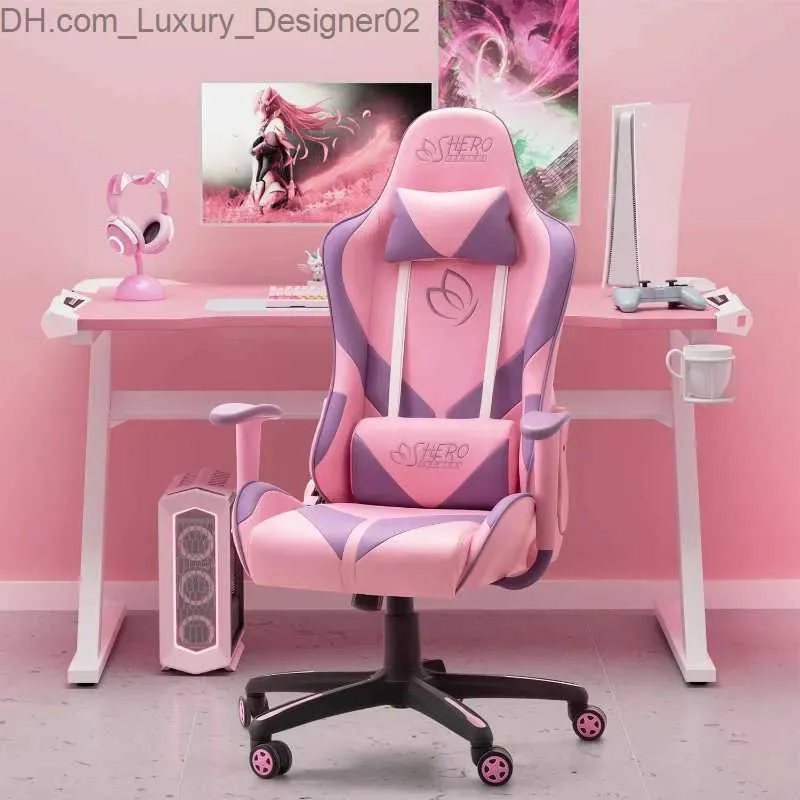 Autres meubles Homall Girl Racing Office Gaming Chair Haut Dossier Bureau d'ordinateur en cuir exécutif réglable pivotant avec appui-tête et Lumba Q240129