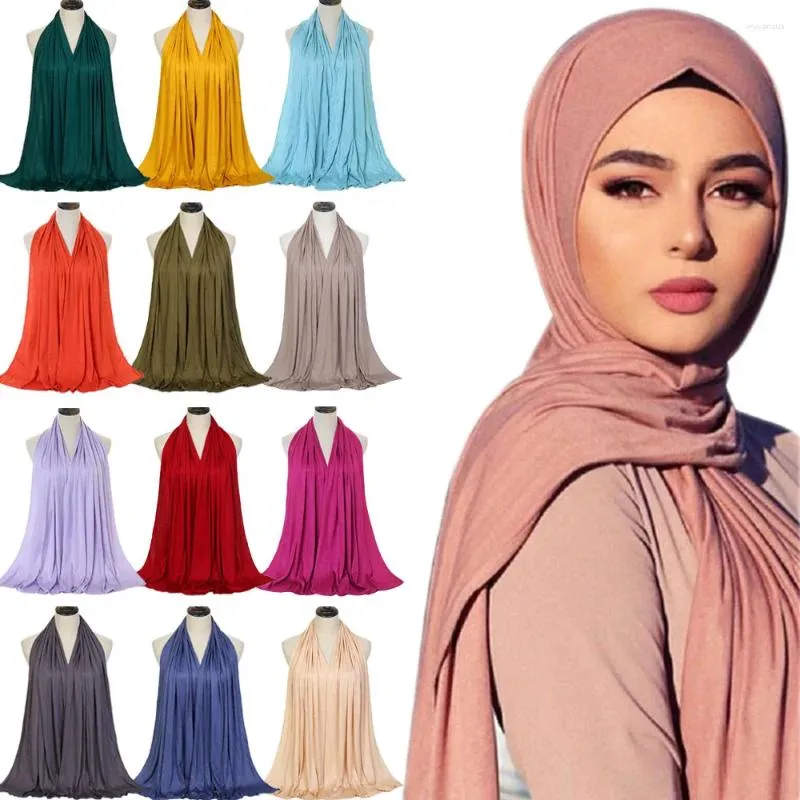 Etnische kleding Mode Vrouwen Moslim Modaal Katoen Zacht Jersey Hijaabs Tulband Lange Sjaal Islamitische Arabische Headwrap Effen Kleur Femme