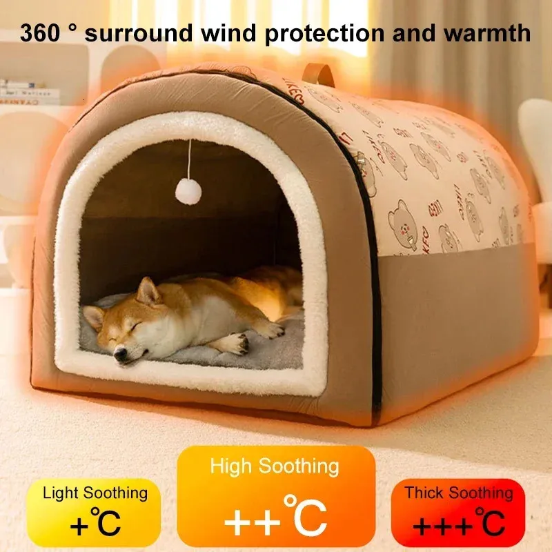 大きな犬の犬小屋冬の暖かい家取り外し可能な洗える犬ベッド4つの季節大型犬犬家タイプのペット睡眠用品240123