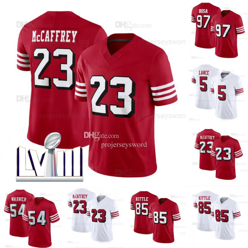 Christian McCaffrey Brock Purdy 49ERS camisetas de fútbol Nick Bosa George Kittle Deebo Samuel Fred Warner Jerry Rice Montana Talanoa Hufanga Trent Williams Aiyuk