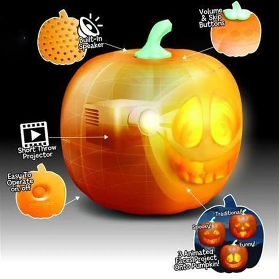 Halloween Flash parlant animé LED citrouille jouet lampe de Projection pour la fête à la maison lanterne décor accessoires goutte Y201006291b